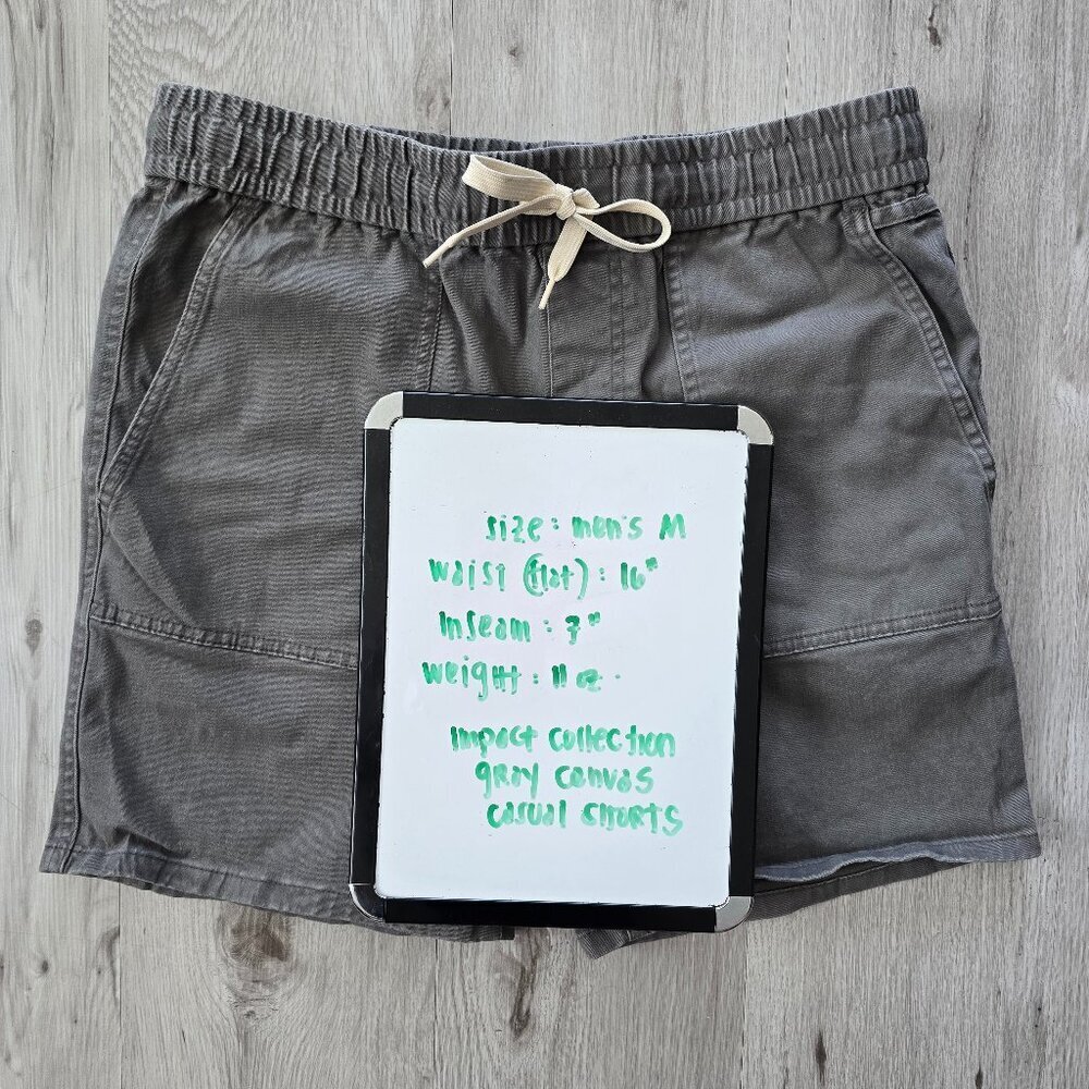 gray canvas casual activewear medium length drawstring shorts | MENS M - Picture 8 of 8